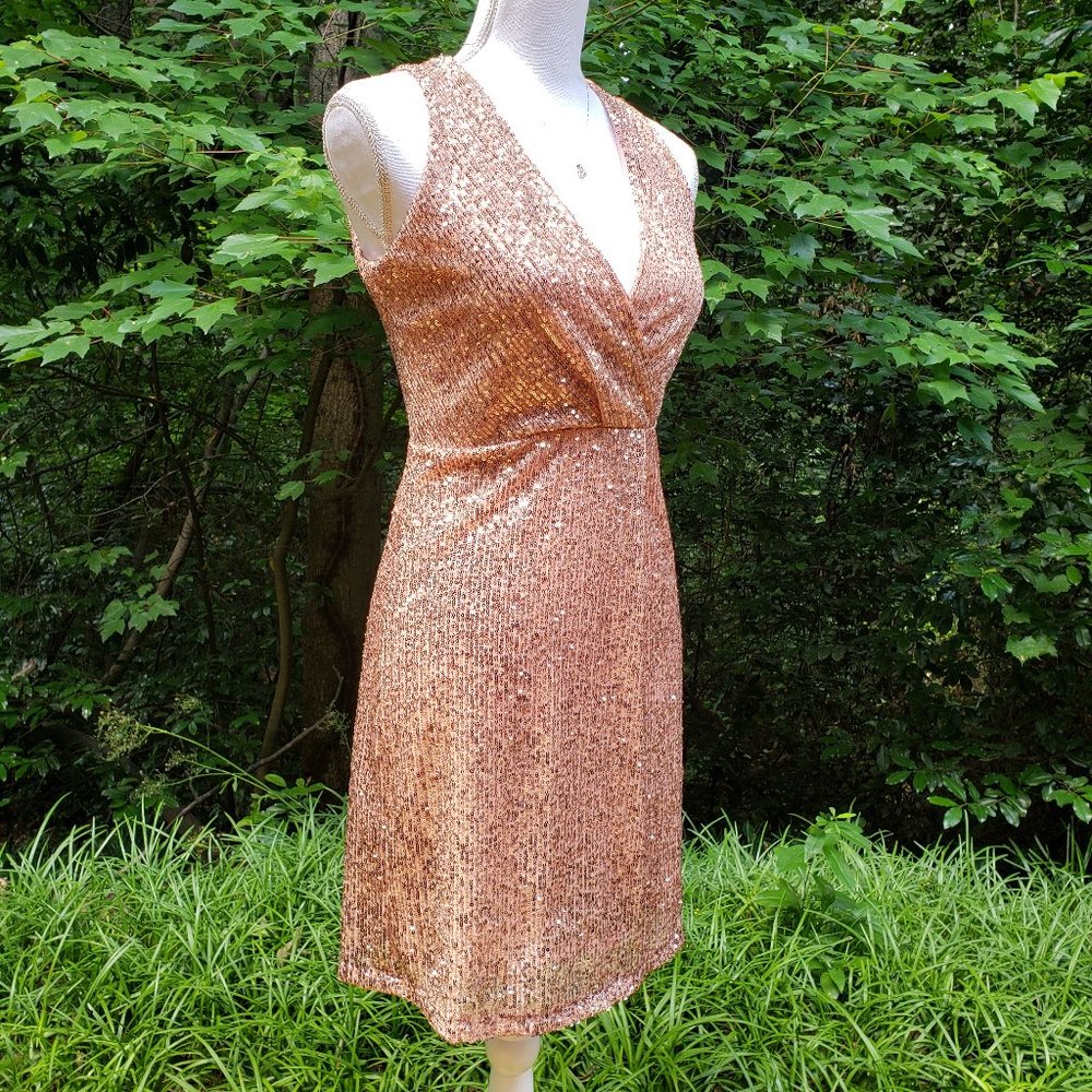 KAOS Light Pink Sequin Party Cocktail Dress Size 4  Faux Wrap Sleeveless NWT - Picture 3 of 14